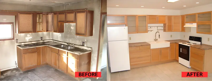 Kitchen before and after renovation—Sell my house fast in California